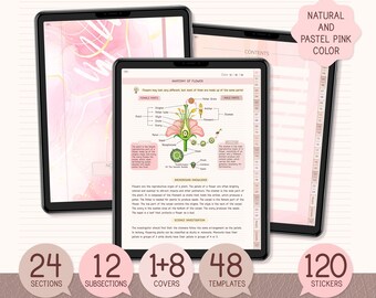 Digital Notebook, GoodNotes Notebook, Portrait, Notebook with tabs, Digital Journal, iPad Notebook, Student Notebook, Elegant Pink