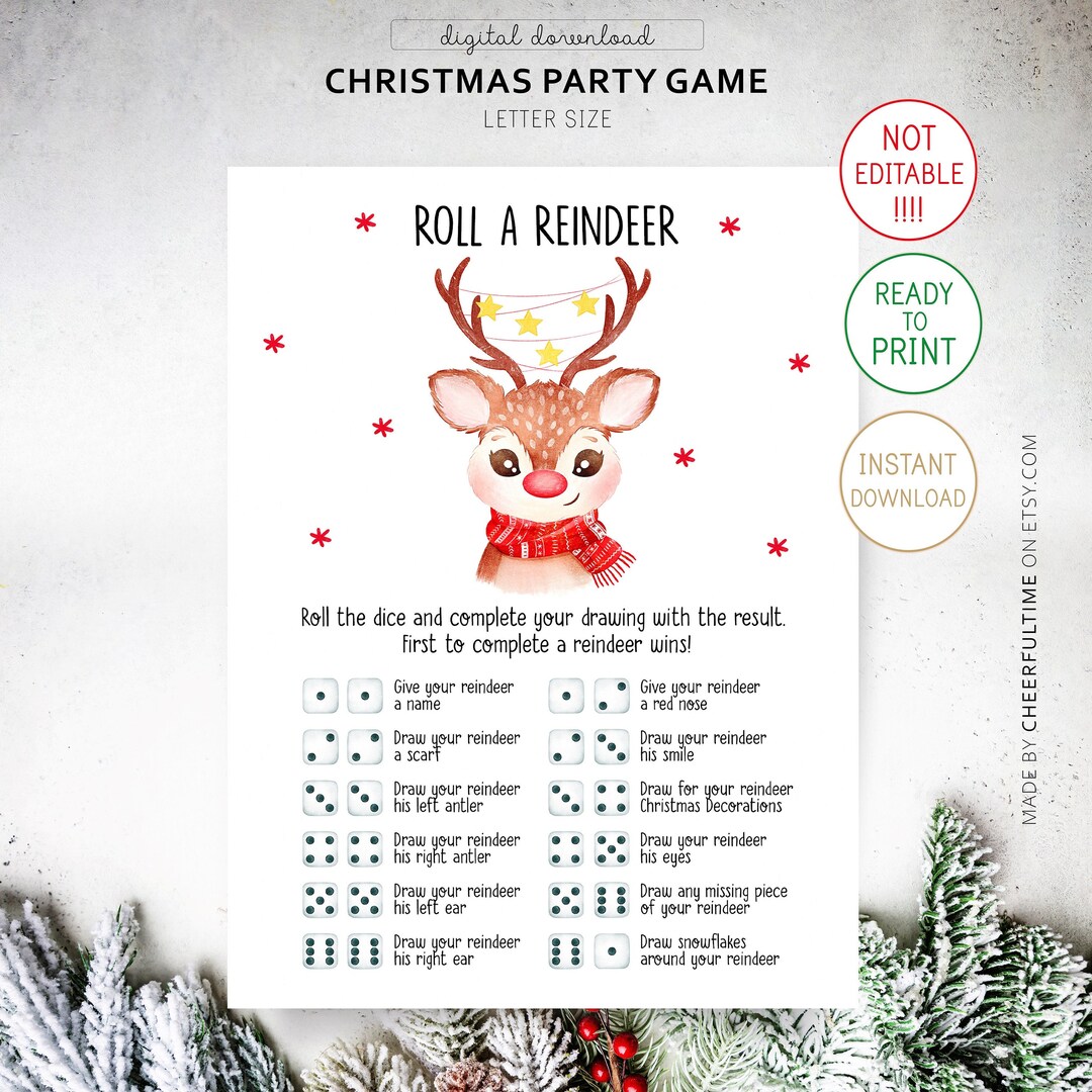 Christmas Roll a Reindeer Game Printable. Christmas Dice Game. Family ...