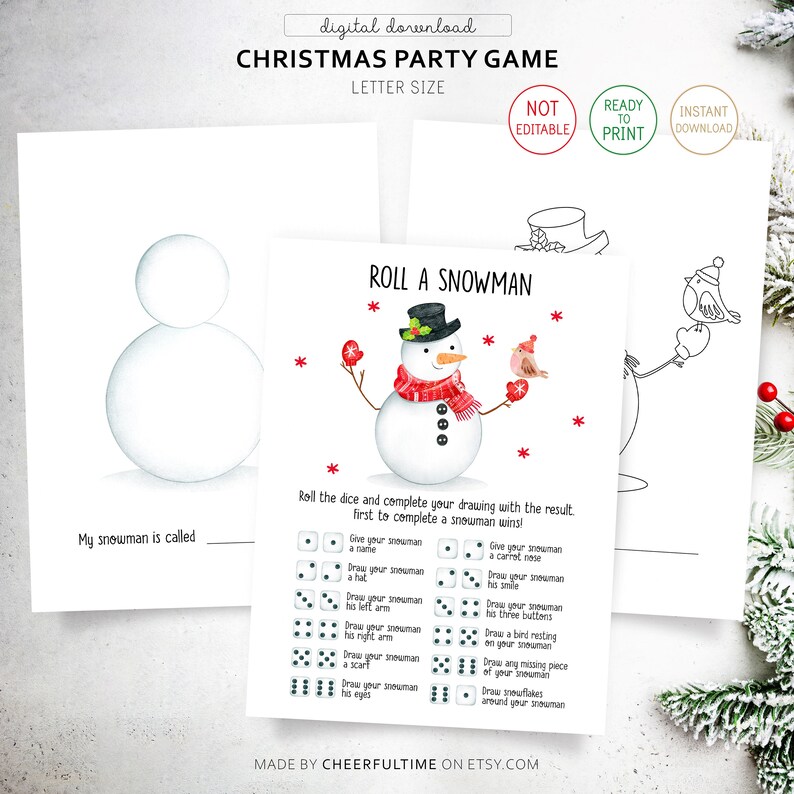 Printable Christmas Roll a Snowman Game. Roll a Reindeer, Roll a ...