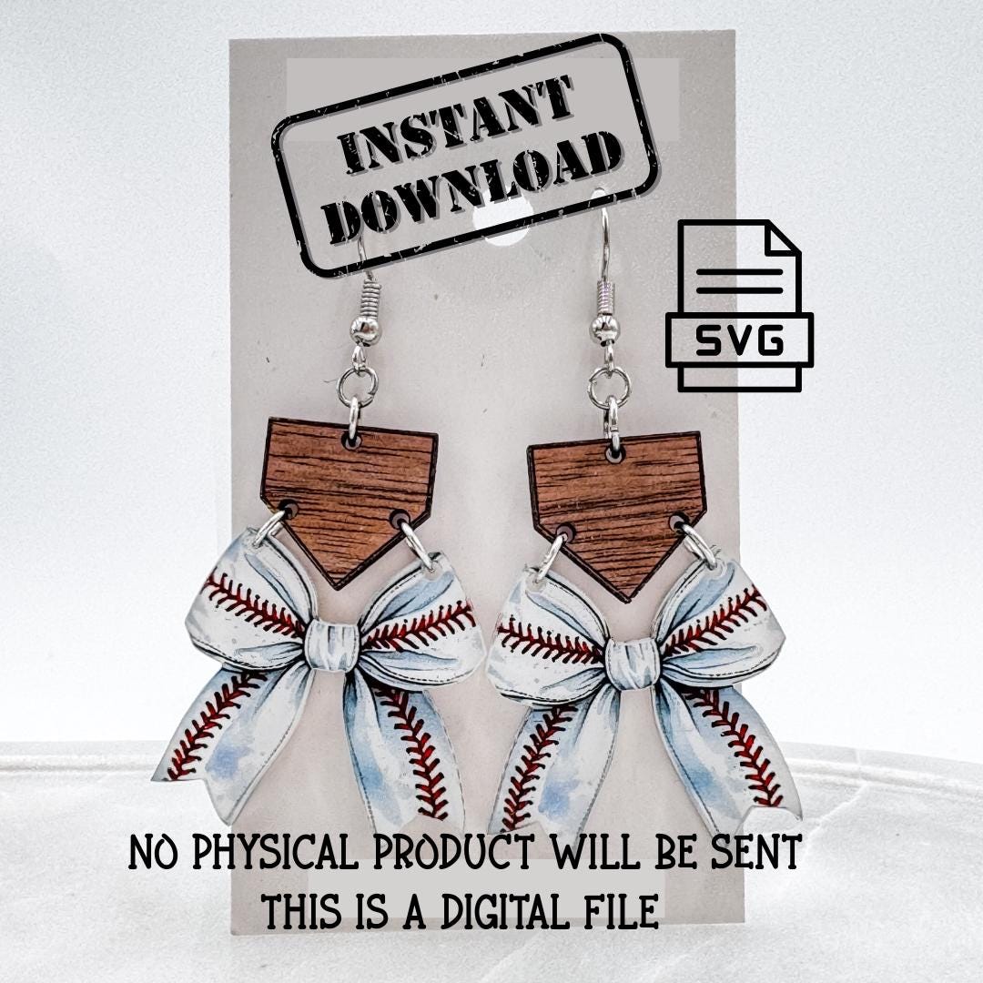 Baseball Bow SVG + Printable Sublimation File | Sublimation & UV Print Design | Earring File | Sports Bow Clipart | DIY Laser or Print Use