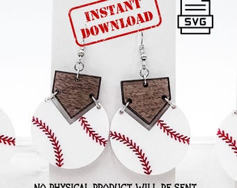 Baseball Earring Homeplate SVG Laser Digital File – Laser Cut Baseball Earrings for Glowforge, xTool, and Cricut