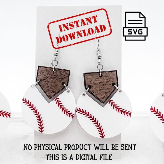 Baseball Earring Homeplate SVG Laser Digital File – Laser Cut Baseball Earrings for Glowforge, xTool, and Cricut