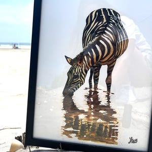 Original Zebra Watercolor Art | 9x12 Cold Press Paper | Hand-Painted Wildlife Painting (Framed)
