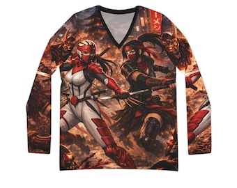 Camiseta de manga larga con cuello en V y estampado integral de Kunoichi de Demon Slayers