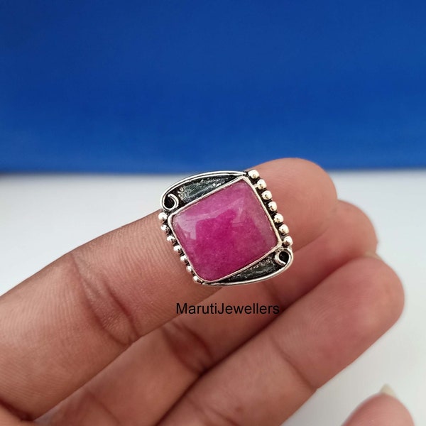 Large Raw Ruby Ring, 925 Solid Sterling Silver Ring, Beautiful Cushion Cut Treated Red Ruby Gemstone Ring  Boho Ring, Fidget Ring,