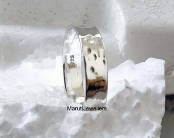 Perfect Hammered 6mm Band--Men's Silver Wedding Ring--Wedding Band--Simple and Unique--Solid Sterling Silver Hammered Band-Rustic Band