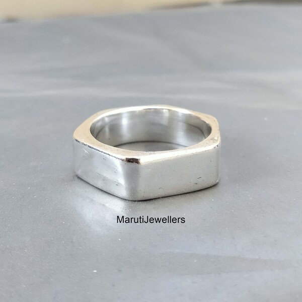 Silver Nut Bolt Ring 925 Sterling Silver Screw Bolt Ring Plain Wide Band Stackable Ring Heavy Chunky Band Statement Ring Handmade Jewelry