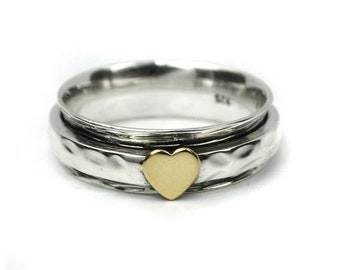 Hart Spinner Ring, Messing Smalle Spinning Ring, Zilveren Hartjesringen, Meditatie Ring, Fidget Ring, Zilveren Duim Ring, Spinner Ring, Gift Ring