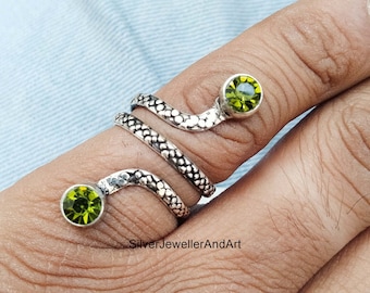Natural Double Peridot Ring, Natural Peridot Sterling Silver Ring, Gift for Her, August Birthstone