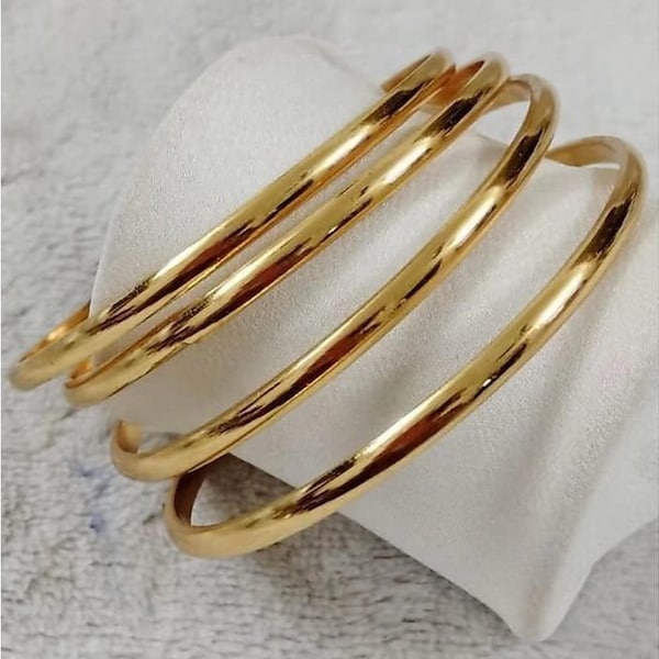 18K Gold Filled Bangle Set Of 4, Thin Gold Filled Bangle Bracelet For Women, Stacking Bangle ,Celebration Bangles, Wedding Gift.