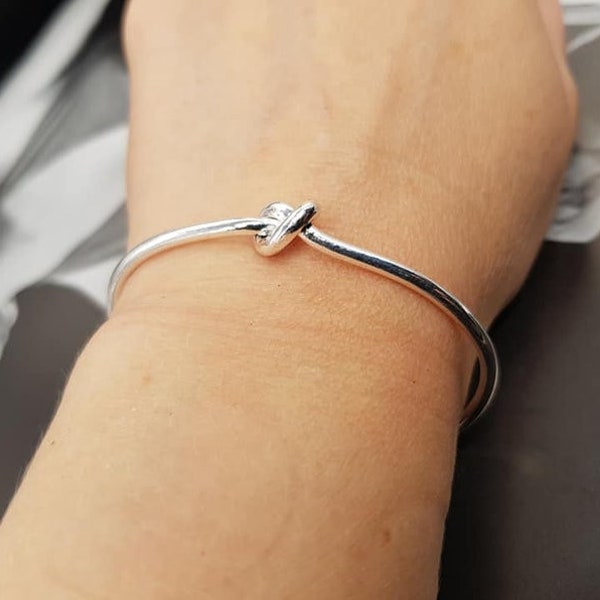 925 Sterling Silver Wired Single Knotted Open Bangle Adjustable Size,Boho Bangle, Women Bangale,