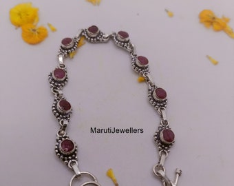 Cut Ruby Bracelet / 925 Sterling Silver Bracelet / July Birthstone Bracelet / Gemstone Jewelry / Gift For Her