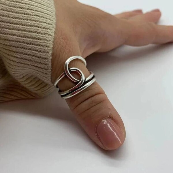 Chunky Big Knot Thumb Rings for Woman-Gift For Her-Unique Dainty Adjustable Weaved Ring-Summer Jewelry- Present-925 Sterling Silver