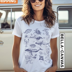 Vintage 90s Tattoo Sea Animal Tshirt, Retro Ocean Nature Shirt, Sealife, Ocean, Whale, Turtle, Dolphin Shirt, Unisex Relaxed Adult Tee