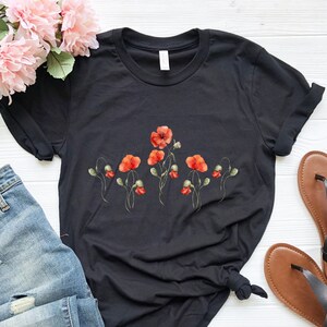 Watercolor Poppy Flowers Shirt, Spring Shirt, Botanical Shirt, Modern Poppy Flowers Design Shirt, Poppy Flowers Shirt, Wildflower Shirt