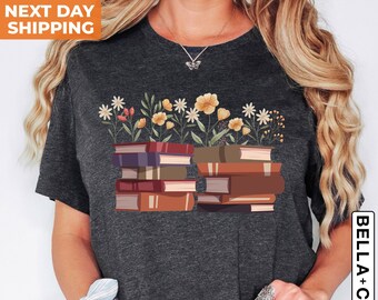 Flowers Book Shirt: Bookish Wildflower Reader Graphic Tee, Book Club Shirt
