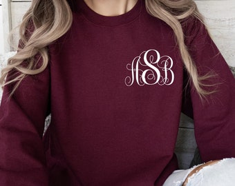 Monogramtröja, Monogramtröja, Rund hals, Present till henne, Present till sjuksköterska, Lärartröja, Brud/Hustru