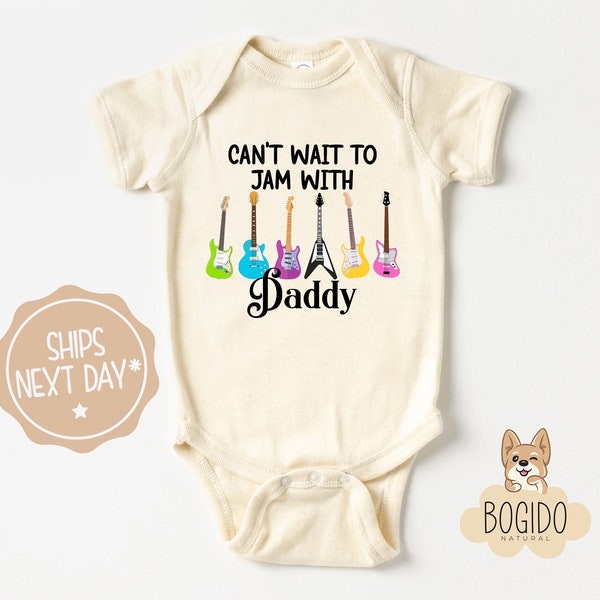 Baby Guitar Rock Music Bodysuit, Jam With Daddy Baby Shirt, Funny Dad Baby Bodysuit, Cute Baby Toddler Tee,Rock Music Daddy Bodysuit
