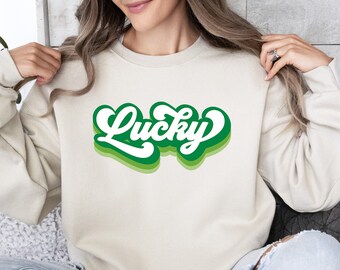 Lucky Sweatshirt, Retro St Patricks Day Sweatshirt, Irish Sweatshirt, Women St Patty’s Day Lucky Sweater, St Patricks Day Gift