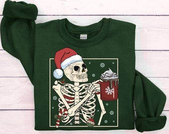 Dead Inside Skeleton Christmas Sweatshirt, Sarcastic Christmas Coffee Shirt, Coffee Lover Christmas Gift, Fall Sweater Merry Christmas Shirt
