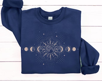 Celestial Sweatshirt, Moon Phase Hoodie, Boho Mystical Moon And Sun Hoodie, Spiritual Moon Women Clothing Gifts, Boho Moon Astronomy Outfit