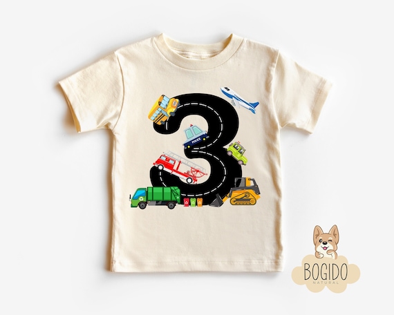 Transportation Helper Vehicles 3rd Birthday T-shirt, Garbage Truck, 3 Year Old Birthday Shirt, Third Birthday Natural Tee, Three Years Old