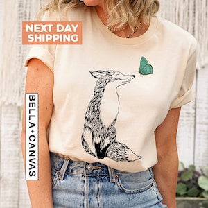 Fox and Butterfly Shirt, Fox Graphic Shirts, Woodland Animal Nature Tee