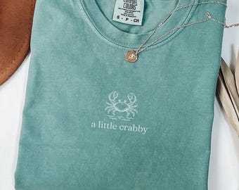 Camiseta Comfort Colors® "A Little Crabby", camiseta minimalista de playa, camiseta con memes divertidos, camiseta estética de verano, camiseta playera divertida, camiseta costera