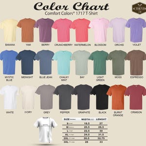 The image is a color chart for a 1717-T-shirt collection, displaying various comfort colors in a grid format.