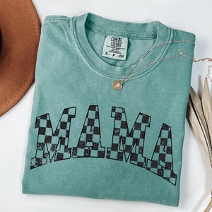 Comfort Colors® Retro Checkered Mama Shirt, Mothers Day Gift From Daughter for Mom, Baby Shower Christmas, Mama Tshirt For Birthday For Her