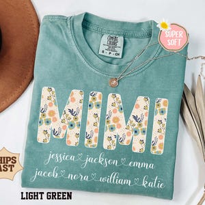 Maglietta Mimi personalizzata con nomi dei nipoti, maglietta floreale Mimi, regali Mimi, maglietta per la festa della mamma, maglietta personalizzata con nomi per bambini e nonna, maglietta Mimi