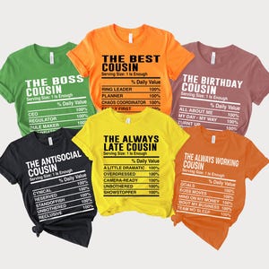 Personalized Cousin Nutrition Facts Shirts: Family Reunion Tees