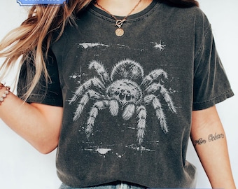 Camiseta con estampado de araña saltarina, estilo grunge, punk, oversize, para mujer, hombre y unisex. Colores cómodos.