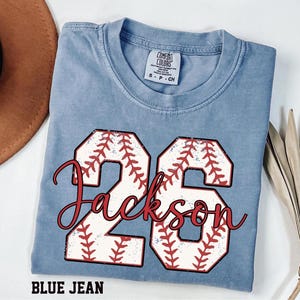 Custom Baseball Number Shirt, Comfort Colors® Baseball Tee, Personalized Baseball Player Shirt, Baseball Fan Gift, Game Day, Sports Mom tee