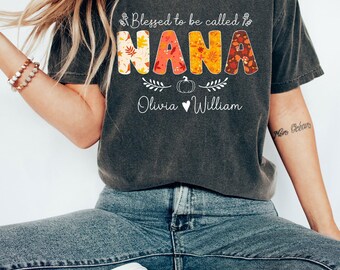 Camiseta personalizada para abuela: Camiseta personalizada "Bendecida de ser llamada abuela", Camiseta personalizada para abuela, Camiseta de otoño para abuela