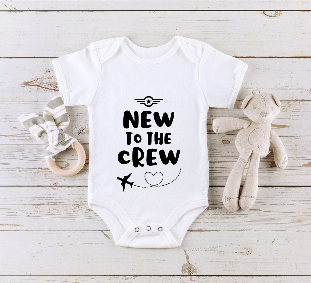 Cute New to the Crew Onesie®, Airplane Baby Onesie®, Cute Copilot Bodysuit, Birth Announcement