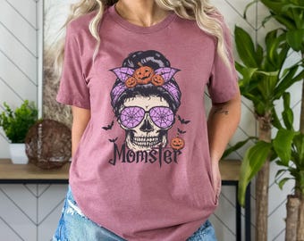 Camiseta de Halloween para mamás: Camiseta divertida con estampado de mamá en colores cómodos, camiseta de feliz Halloween.
