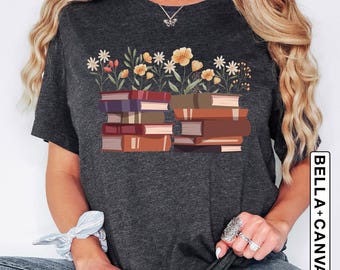 Flowers Book Shirt: Bookish Wildflower Reader Graphic Tee, Book Club Shirt