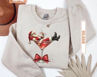 Santa's Hot Mess Sweatshirt, Christmas Martini Shirt, Christmas Martini Sweatshirt, Santa Christmas Sweatshirt