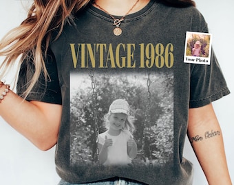 Camiseta Comfort Colors® personalizada con foto vintage y año, camiseta personalizada para el 40 cumpleaños, regalo para el 30, 50 y 60 cumpleaños, camiseta vintage de 1986 y 1996