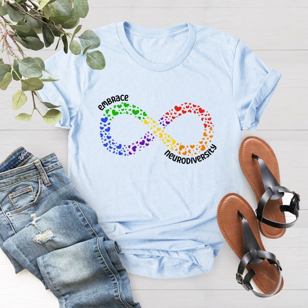 Autism Acceptance Rainbow Infinity Hearts Symbol Accept Celebrate Autism and Neurodiversity, Autism Acceptance Shirt with RAINBOW INK