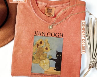 Comfort Colors Cat Shirt, Funny Cat Shirt, Van Gogh Shirt, Cat Meme Shirt, Black Cat T Shirt, Art Shirt, Artist Tee, Kitty Lover Gift Tee