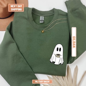Cute Spooky Coffee Sweatshirt, Womens Ghost Sweatshirt, Spooky Season, Fall Coffee Lover Shirt, Halloween Party Shirt, Fall Graphic Shirt