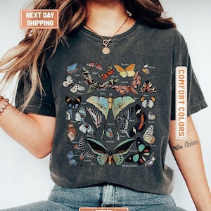 Vintage Butterfly & Moth TShirt, Cottagecore Aesthetic Comfort Colors Shirt, Gift For Her, Nature Lover Tee, Boho Clothing, Botanical Outfit