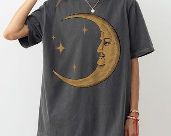 Boho Moon Shirt, Retro Comfort Colors TShirt for Women,Celestial Trendy Yoga Shirt Gift, Spiritual Astrology T Shirt, Vintage Graphic Tee