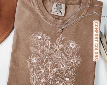 Comfort Colors® Vintage Pressed Flowers Shirt, Boho Cottagecore Shirt, Botanical Floral Tee Wildflowers Shirt Gift for Gardener Floral Shirt