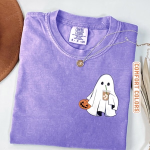 Comfort Colors® Сute Ghost Coffee Shirt, Сute Little Ghost Iced Coffee t-shirt, Boo Ghost Shirt, Ghost Coffee Shirt, Halloween Coffee Lovers