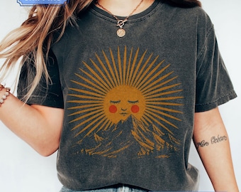 Camiseta vintage estilo boho, talla grande, para mujer y hombre, colores cómodos.