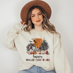 Happy Hallothanksmas Sweatshirt, Funny Holiday Season Shirt, Halloween T-shirt, Thanksgiving Sweater, Christmas Gift, Fall Tee
