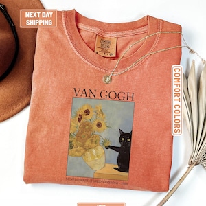 Komfort Farben Katzen-Shirt, lustiges Katzen-Shirt, Van Gogh Shirt, Katze Meme Shirt, schwarze Katze T-Shirt, Kunst-Shirt, Künstler-T-Shirt, Kitty-Liebhaber-Geschenk-T-Stück
